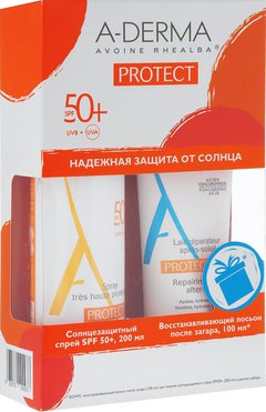 A-Derma Protect набор cолнцезащитный, спрей для детей SPF 50 + восстанавливающий лосьон после загара