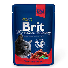 Корм для кошек BRIT Premium Cat Говядина и горошек конс. пауч