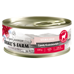 Корм для кошек DUKE'S FARM для стерилизованных кошек, ягненок, брусника конс.