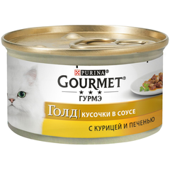 Корм для кошек GOURMET Gold курица, печень кусочки в подливе конс.
