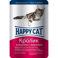Корм для кошек HAPPY CAT Кролик, индейка, морковь кусочки в соусе пауч
