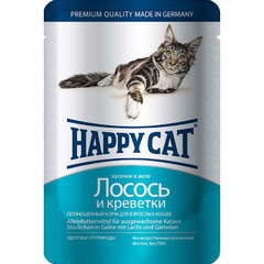 Корм для кошек HAPPY CAT Лосось, креветки в желе пауч
