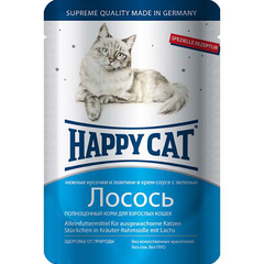 Корм для кошек HAPPY CAT Нежные кусочки в соусе ломтики из лосося пауч