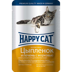Корм для кошек HAPPY CAT Цыпленок, печень с морковью в желе пауч