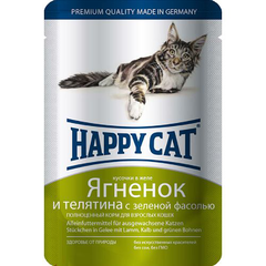 Корм для кошек HAPPY CAT Ягненок, телятина, зеленая фасоль в желе пауч