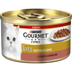 Корм для кошек GOURMET Gold суфле утка и оливки конс.