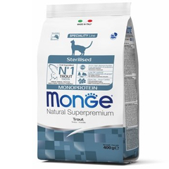 Корм для кошек MONGE Cat Monoprotein Sterilised для стерилизованных, форель сух.