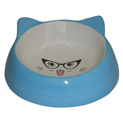 Миска для животных FOXIE Cat in Glasses голубая керамическая 14,7х14,7х6,3см