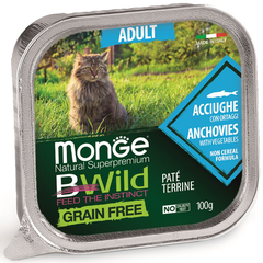 Корм для кошек MONGE BWild Grain Free беззерновой анчоусы с овощами ламист.